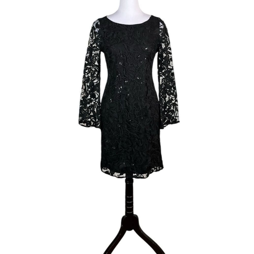 White House Black Market Black Lace‎ and Sequin Sheath Dress, Size 4, NWT